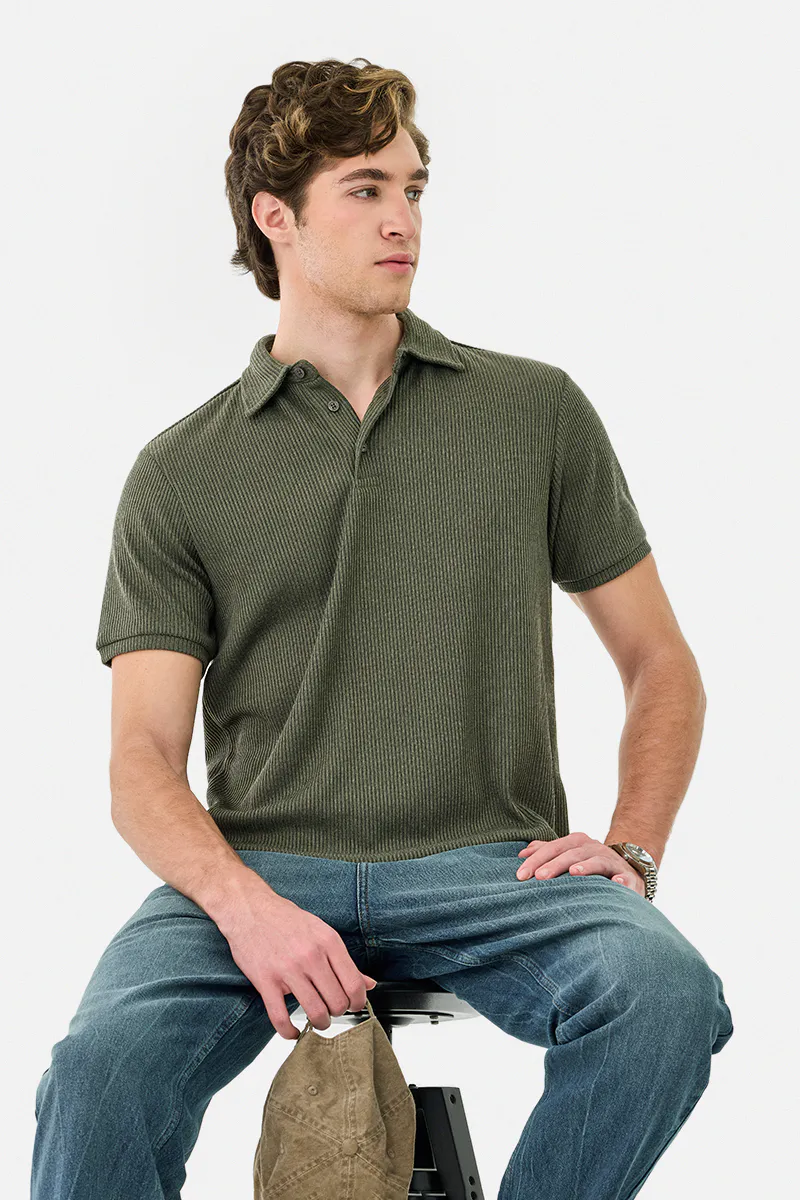Regular Fit Stretch Ribbed Polo T-Shirt